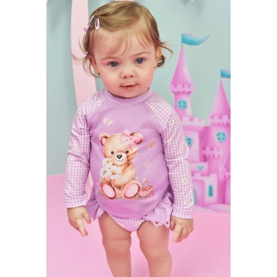  Verão 24/25 - Praia Blusa Ursinha com Proteção FPS 50 e Calcinha Borboleta - Lilás